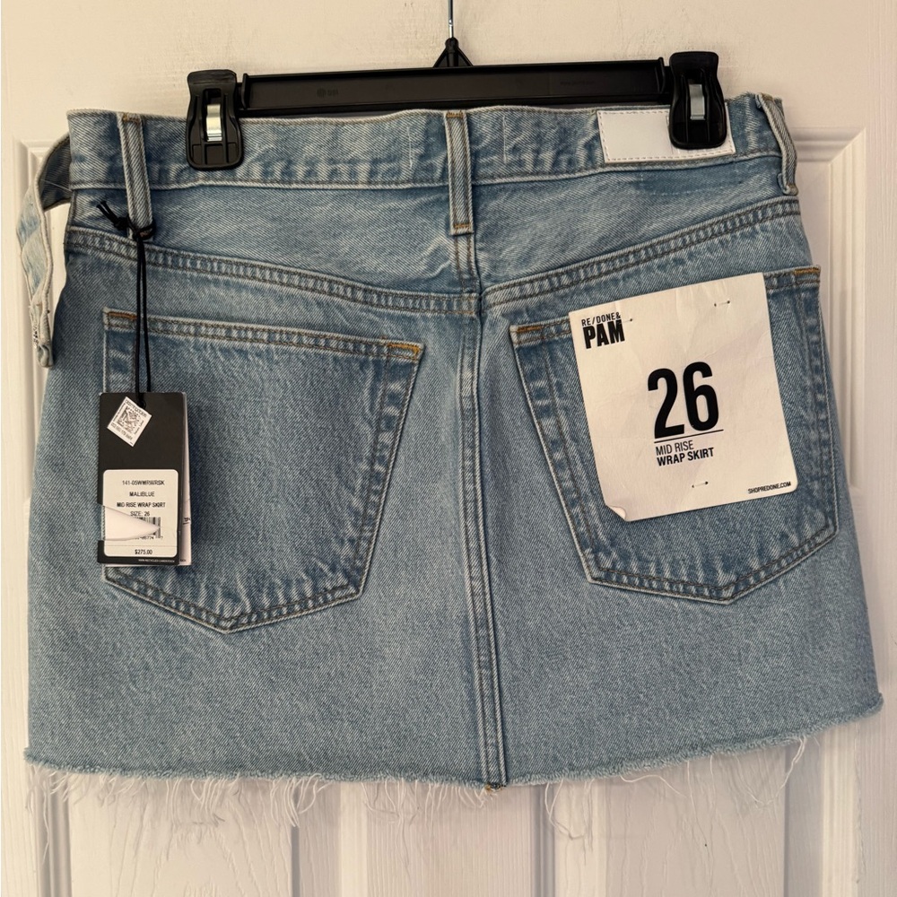 REDONE x Pam Anderson Mid Rise Wrap Denim Mini Skirt Maliblue Blue Size 26 - Picture 4 of 16